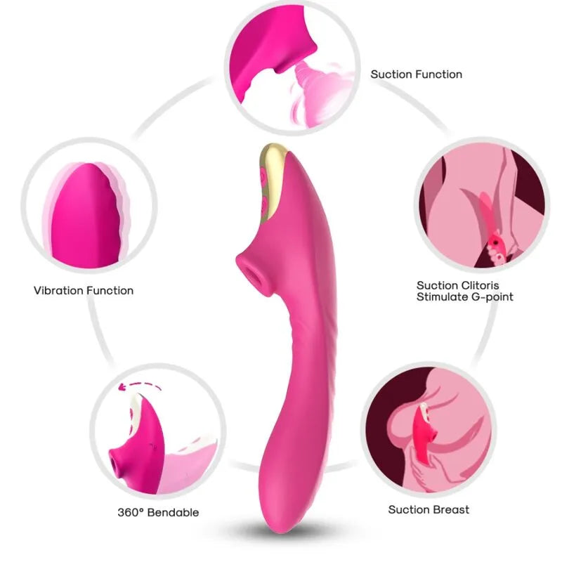 Appareil aspiration clitoridienne rose, silicone médical, ergonomique, modes vibration et aspiration, étanche.