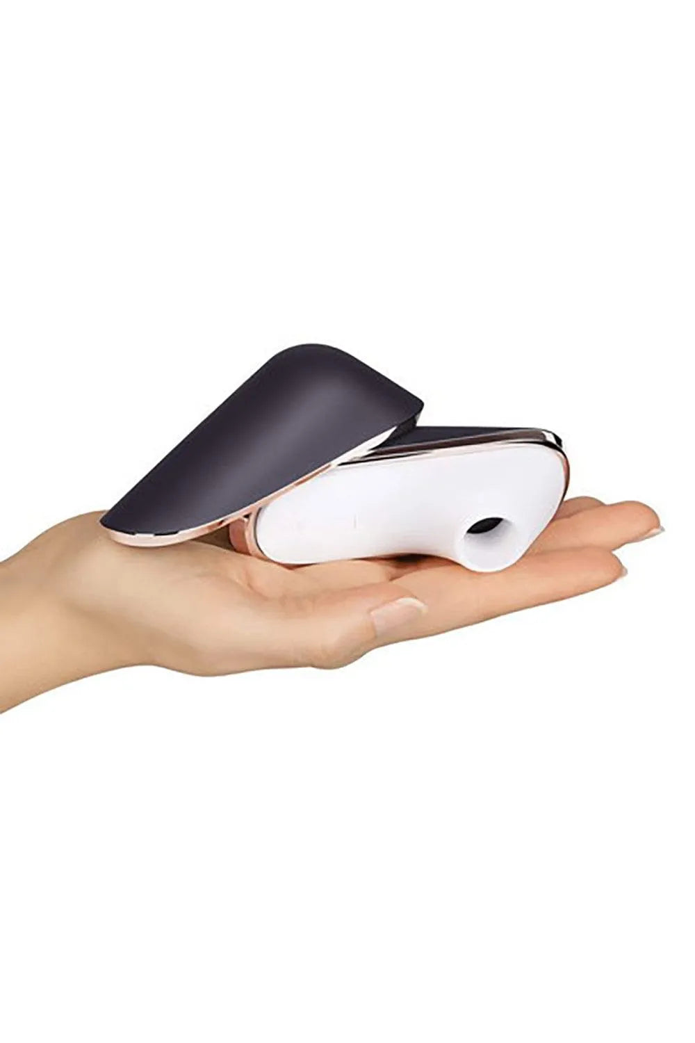 Stimulateur clitoridien Aspire Clitoris, compact, noir et blanc, design élégant, idéal pour voyage, technologie Air Pulse.