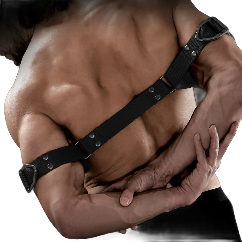 attache biceps BDSM robuste nylon épais industriel réglable anneaux acier inoxydable sécurisée polyvalente compatible collection COMMAND sans phtalates fétichiste