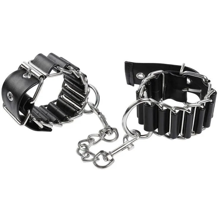 attaches poignets bdsm réglables métal pvc fer robustes durables sécurité confort ajustement taille unique 16 22 cm