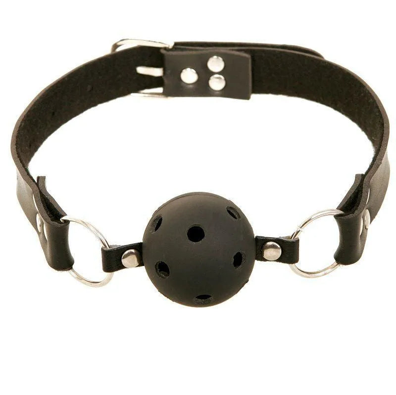 Bâillon boule respirant cuir sangle réglable confortable caoutchouc non toxique trous respiration hypoallergénique durable discret universel sécurisé ergonomique