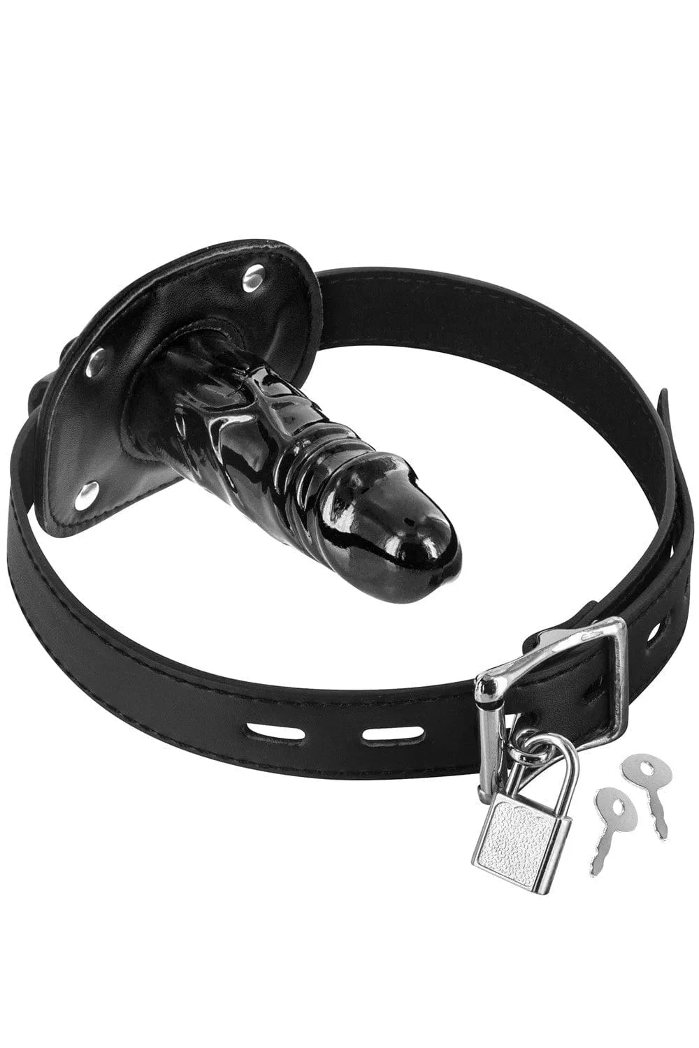 bâillon spécial gode intégré sans phtalate réglable circumférence 40cm 59cm cadenas clés fournies TPR confortable sécurisé ergonomique 95mm 30mm
