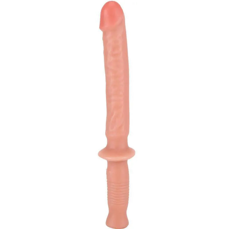 Baguette sexuelle PVC 38 cm, couleur chair, tige veinée, poignée ergonomique style bâton police, diamètre 4,2 cm.