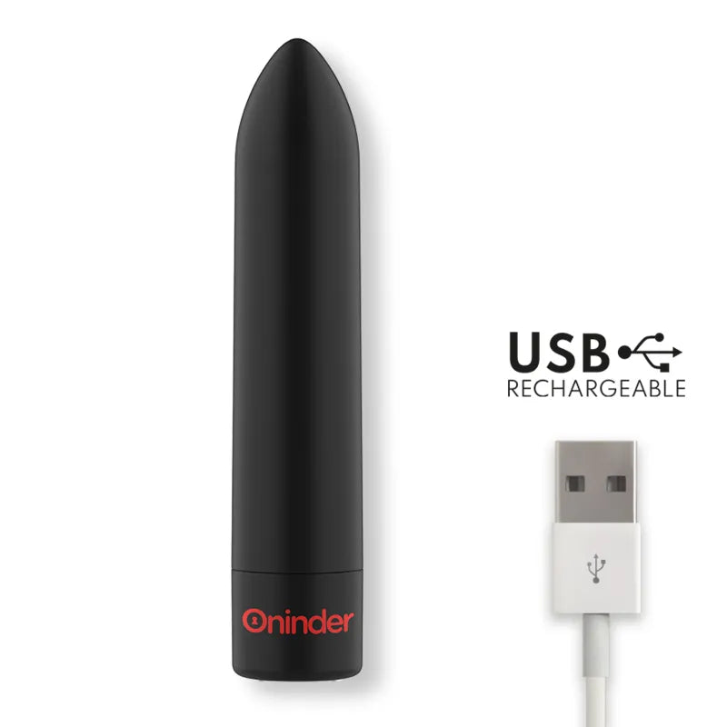 Balle vibrante noire étanche Oninder, compacte, en silicone médical, rechargeable USB, contrôlable via application mobile.