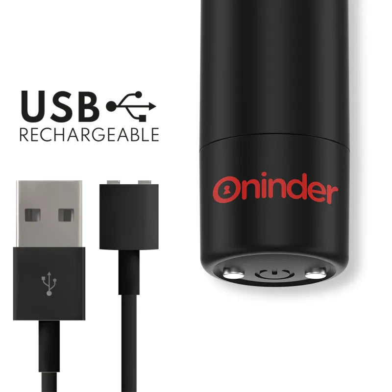 Balle vibrante noire étanche Oninder, compacte, rechargeable USB, silicone médical, contrôlable via application mobile.