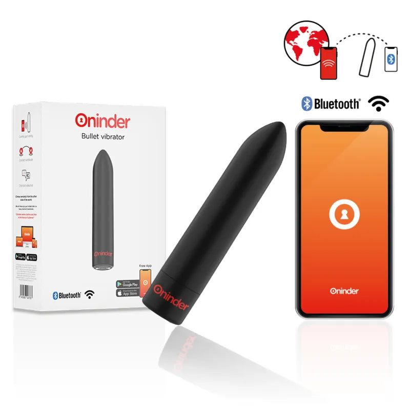Balle vibrante noire étanche Oninder, compacte, contrôlable via application mobile, silicone médical, Bluetooth, IPX7.