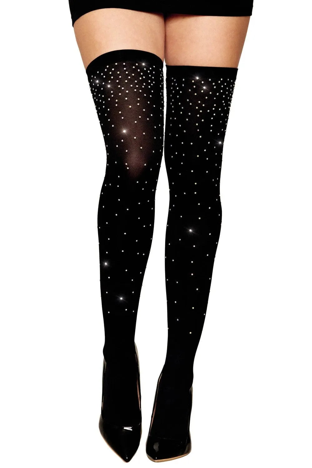 Bas Fantaisie Strass Scintillants Glamour Éblouissants Maintien Élastique Cuisses Confort Nylon Élasthanne Durable Extensible Silhouette Sublimante Soirée Séduisant