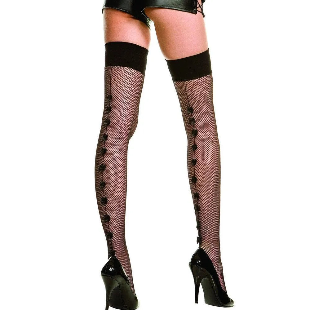 Bas noirs fins résille sexy élégants glamour soirée arrière décorés série petits noeuds satinés confortables nylon