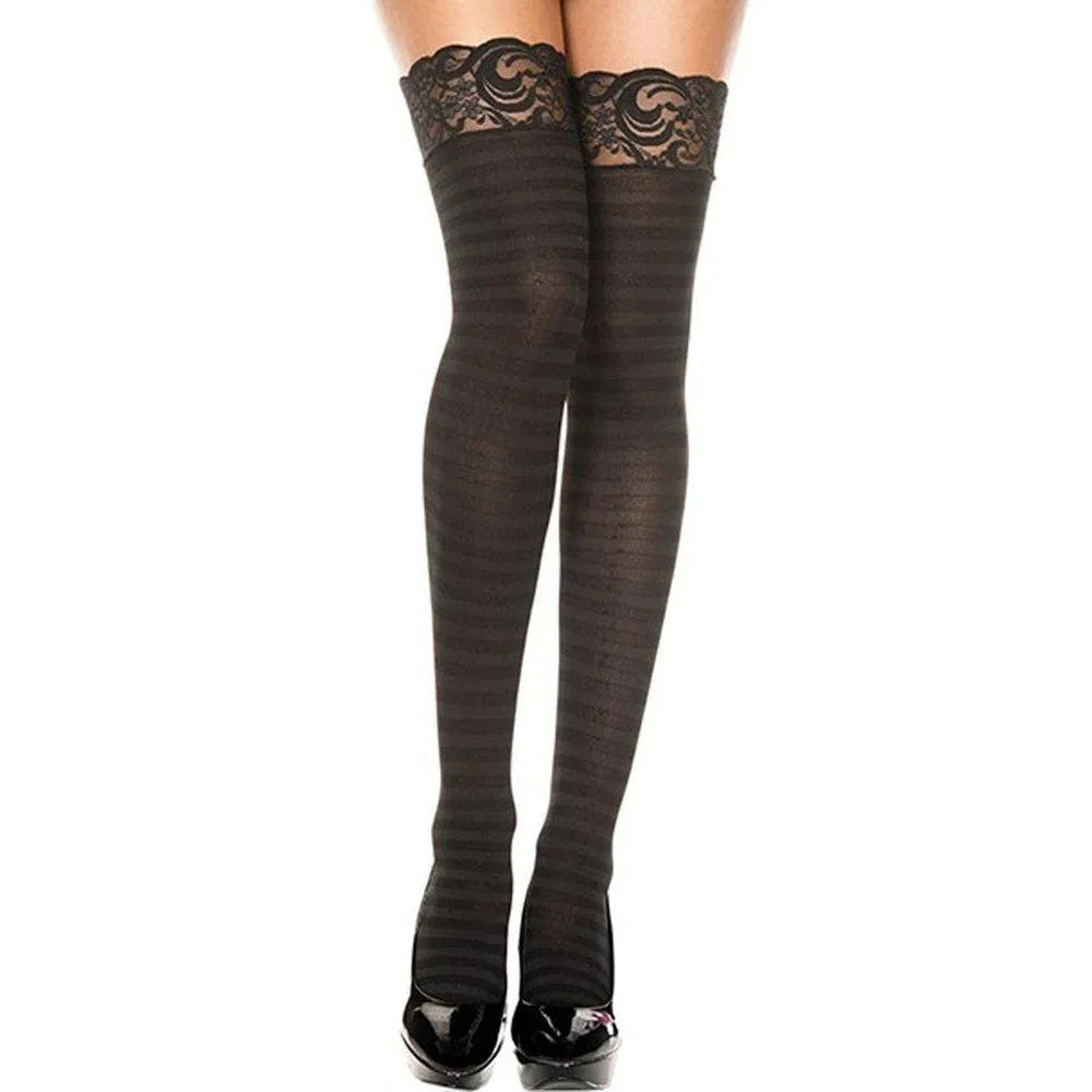 Bas opaques noirs rayés noir transparent jarretières dentelle noire nylon douceur souplesse sexy intemporel chic mode élégant