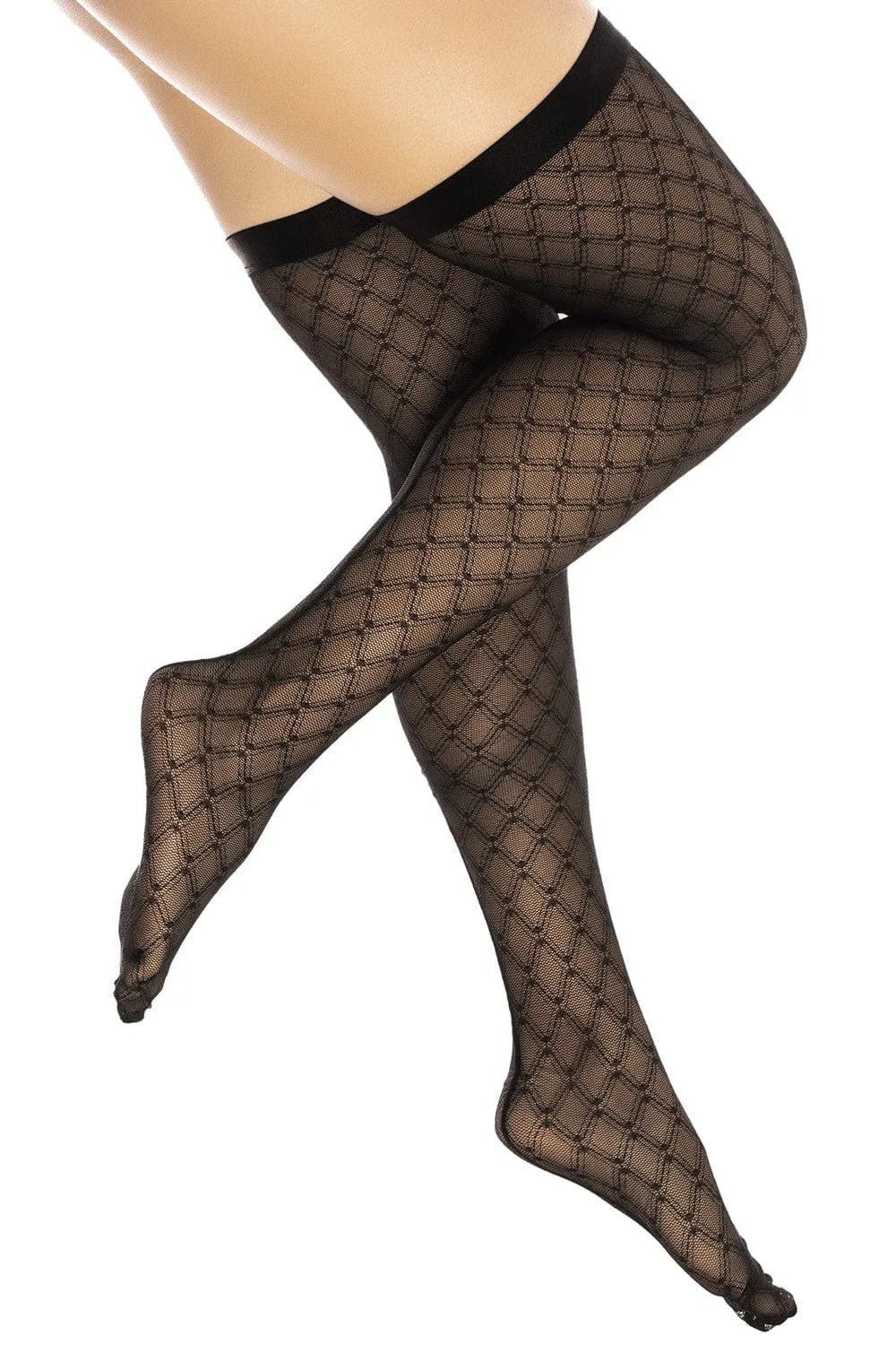 bas résille géométrique bande élastique cuisses maintien confortable séduisant moderne motif audacieux polyamide élasthanne résistant léger sophistiqué