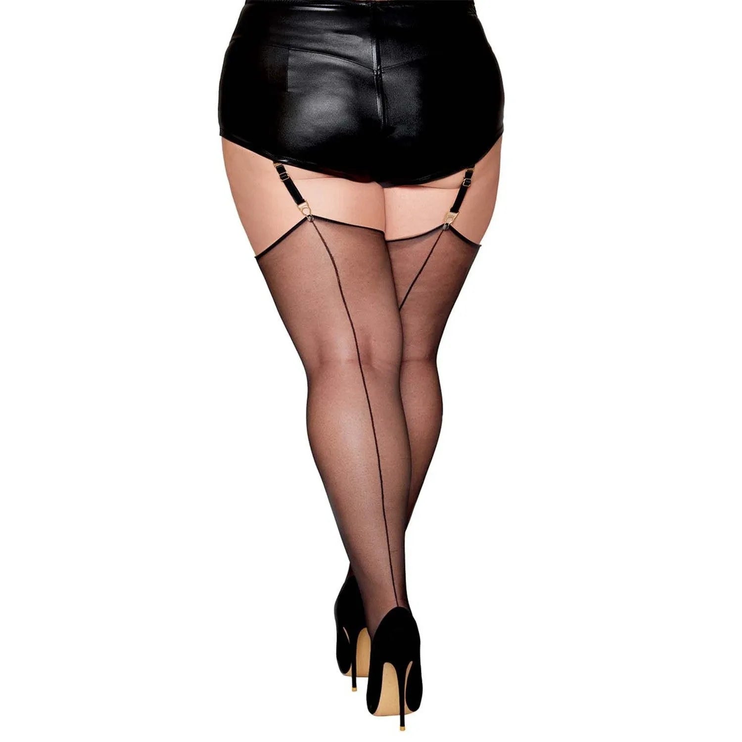 Bas résille noire grande taille couture arrière transparents soyeux extensibles élastiques nylon spandex confortables compatibles jarretelles lavable main froide