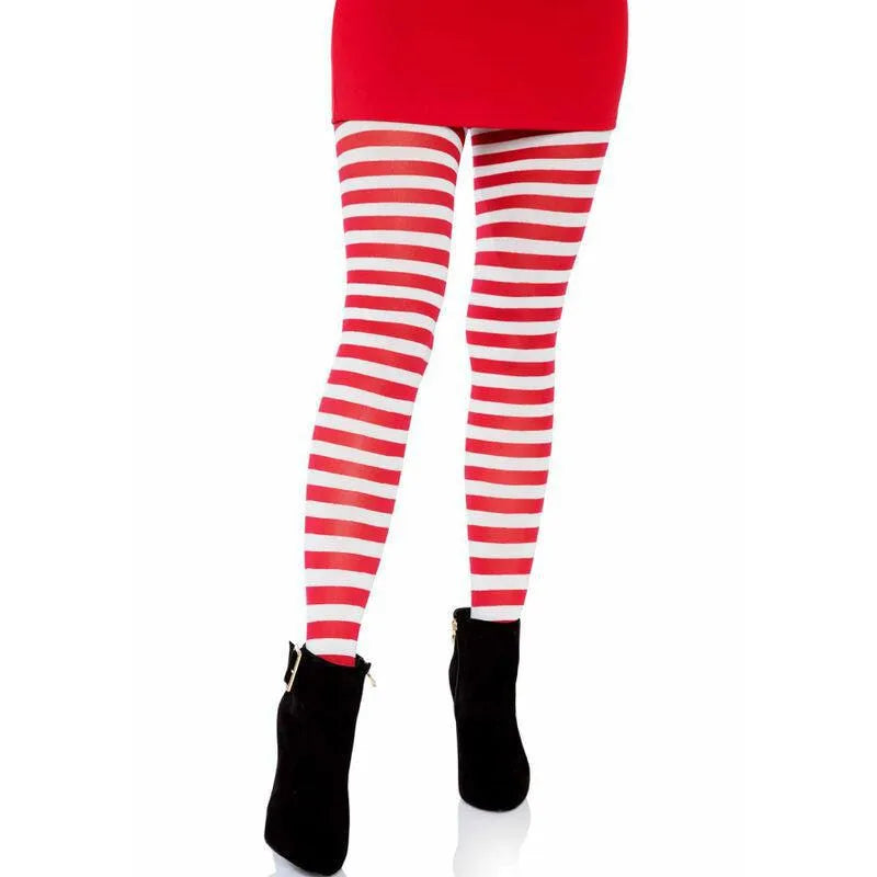 Bas femme rayés rouges blancs, nylon extensible, élégants et festifs, ajustés, confortables, silhouette raffinée.