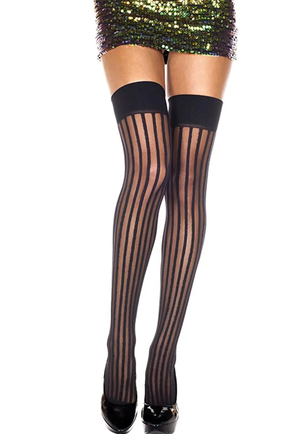 bas sexy noirs opaques lignes verticales amincissants élégance sophistiqués nylon confortables résistants jarretières séduisants soirées quotidiens raffinés