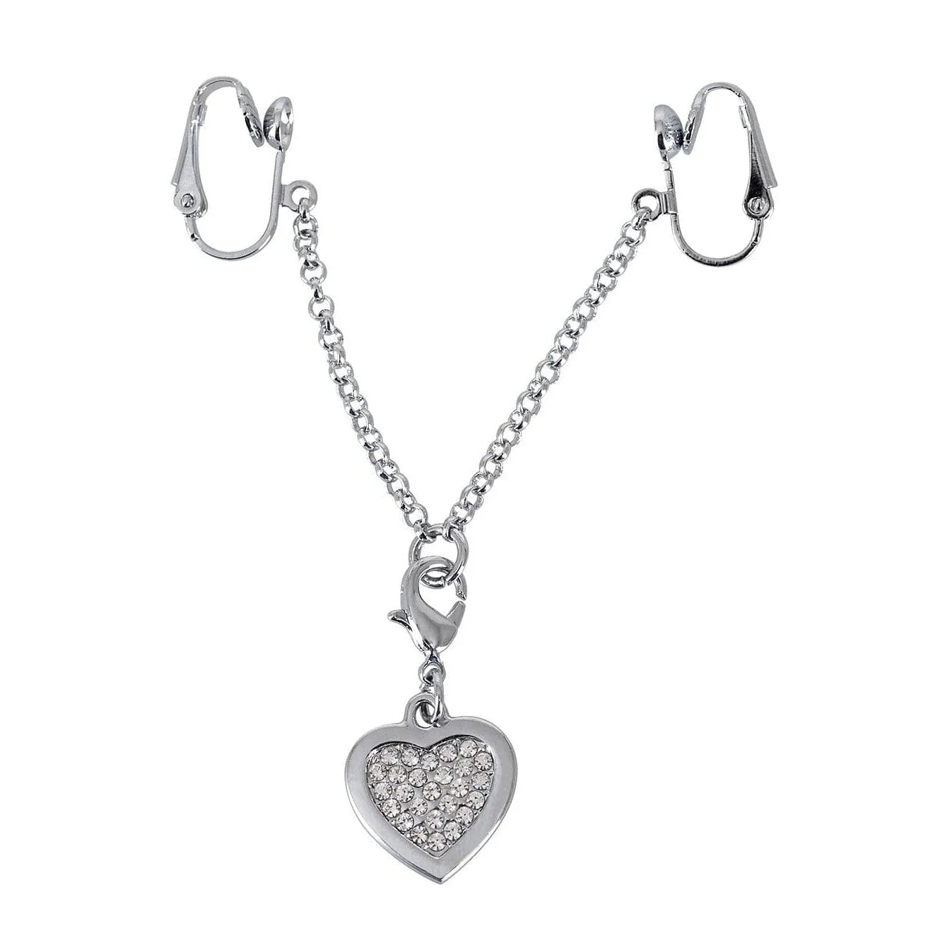 bijou intime argent coeur strass serti fermoirs labia réglable confortable sécurisé métal chromé acrylique durable éclatant glamour sensuel