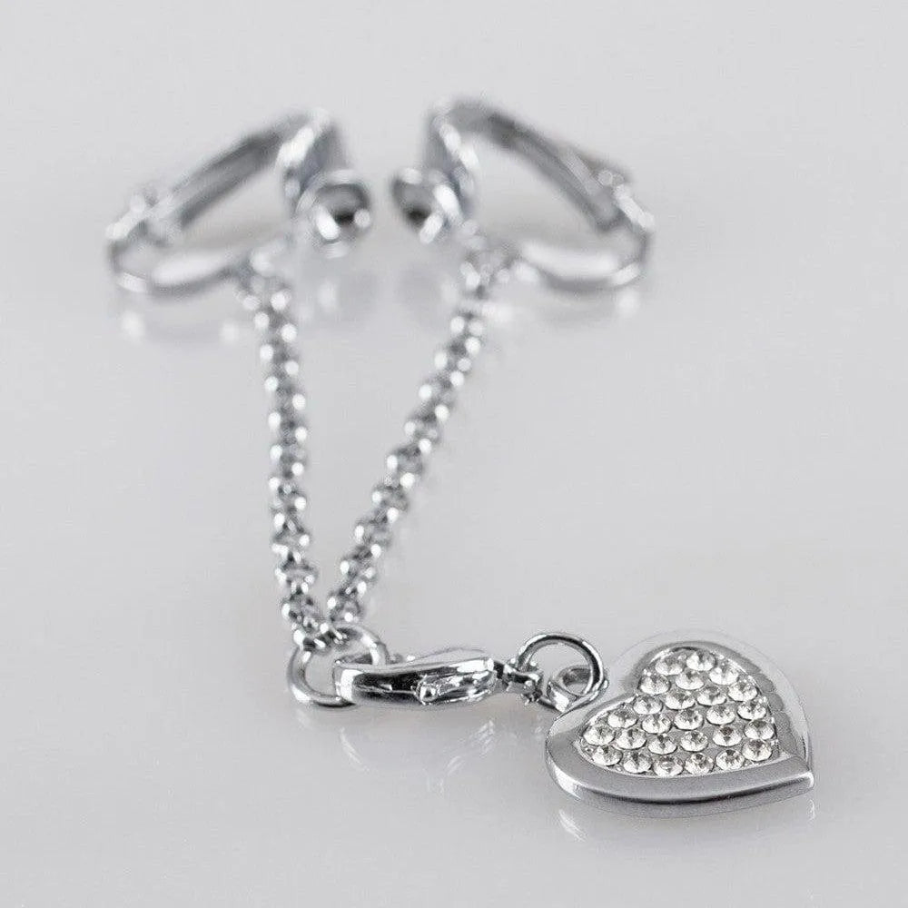 Bijou intime argent cœur strass, fermoirs labia, chaîne chromée, élégant et raffiné, 12,7 cm, glamour et sensuel.