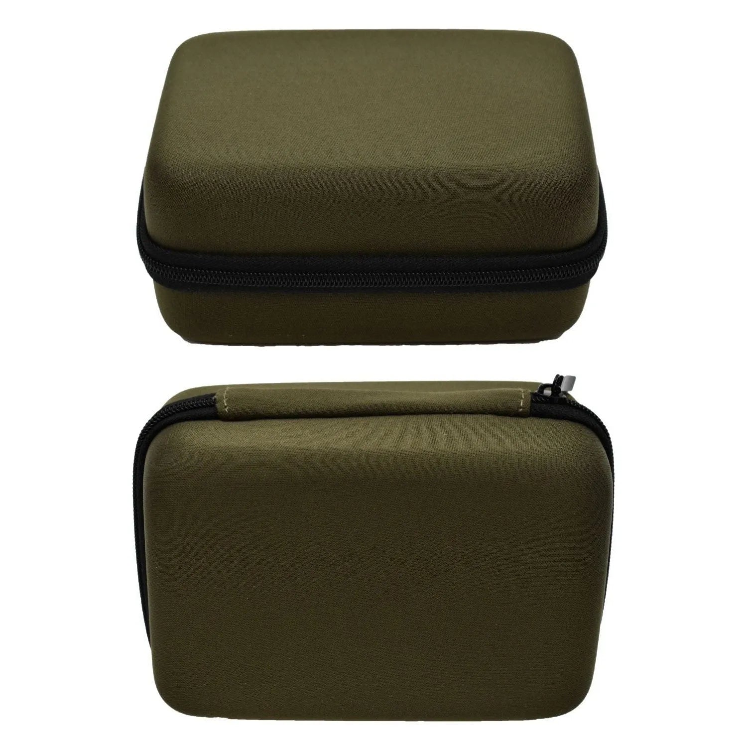 boîte kaki polyester compacte durable résistante légère polyvalente esthétique rangement accessoires cosmétiques bureau voyage dimensions 15x9x7cm entretien facile fermeture zippée