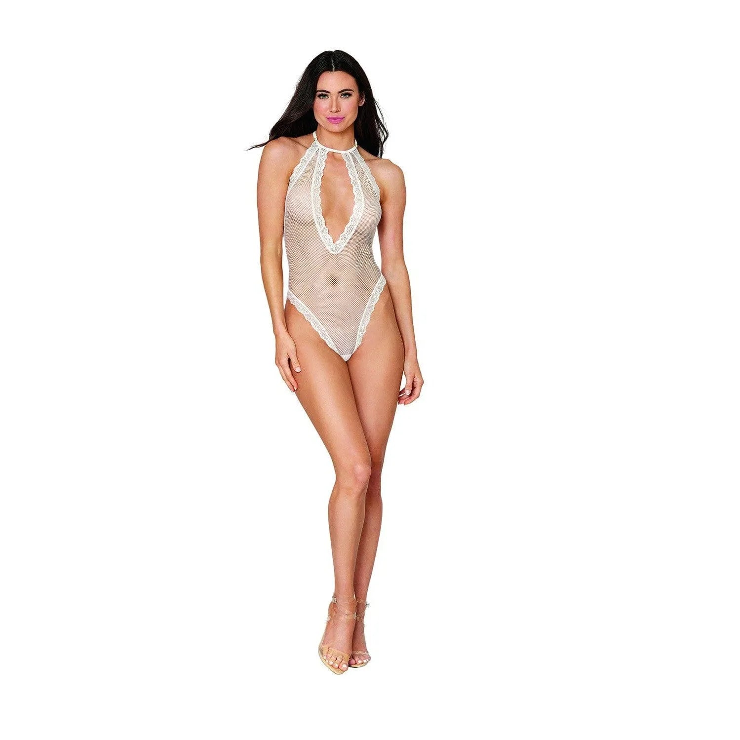 Body résille blanche dentelle perlée, dos raffiné, glamour, sexy, sculptant, extensible, soirée romantique.