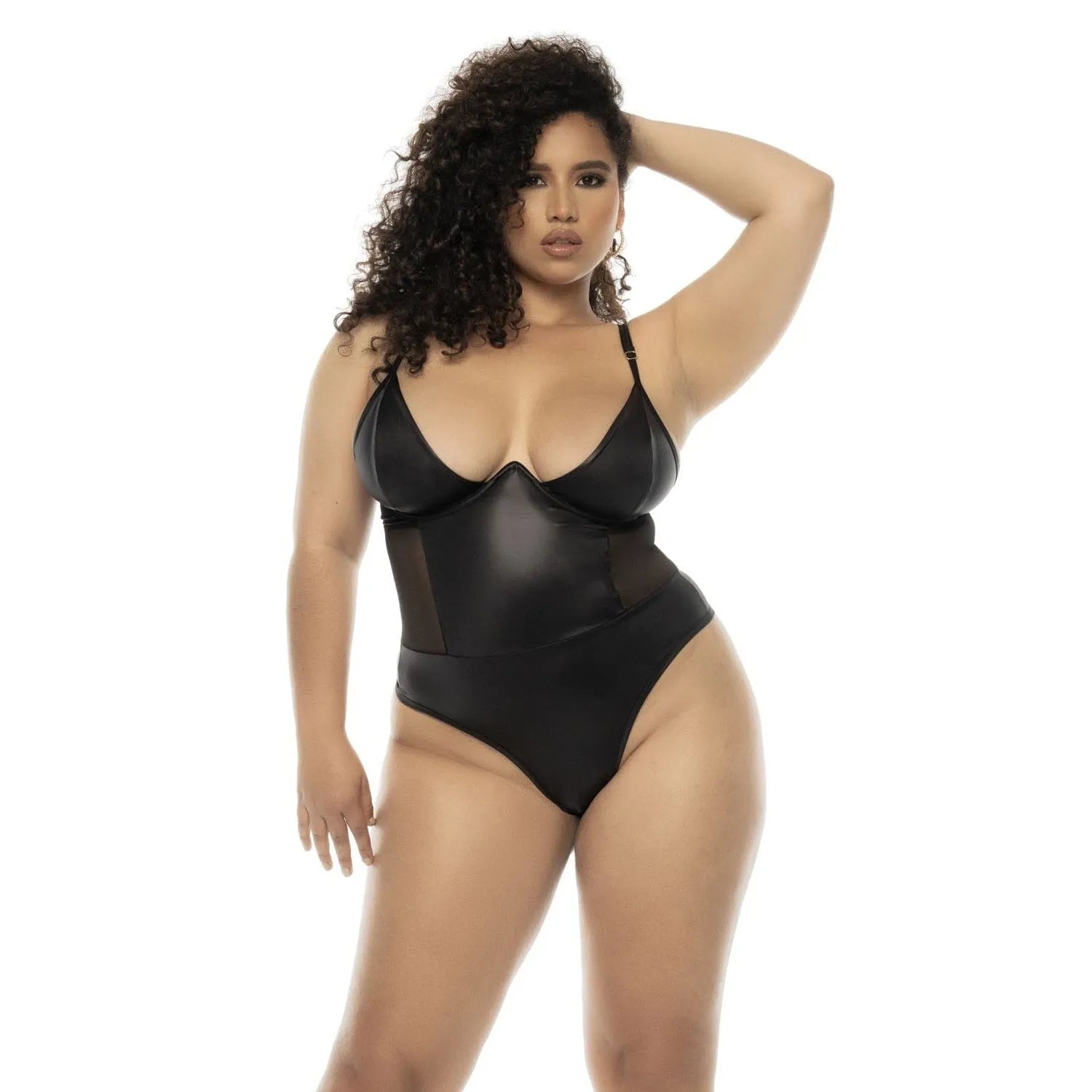 Body grande taille effet cuir Mapalé tulle transparent bonnets armatures maintien bretelles réglables fermeture entrejambe confort luxe