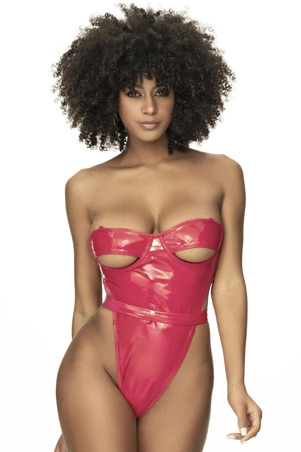 Body Vinyle Rouge Vif Audacieux Coupe Haute Flatteuse Armatures Maintien Optimal Bretelles Réglables Amovibles Fermeture Réglable Entrejambe Ajustement Parfait