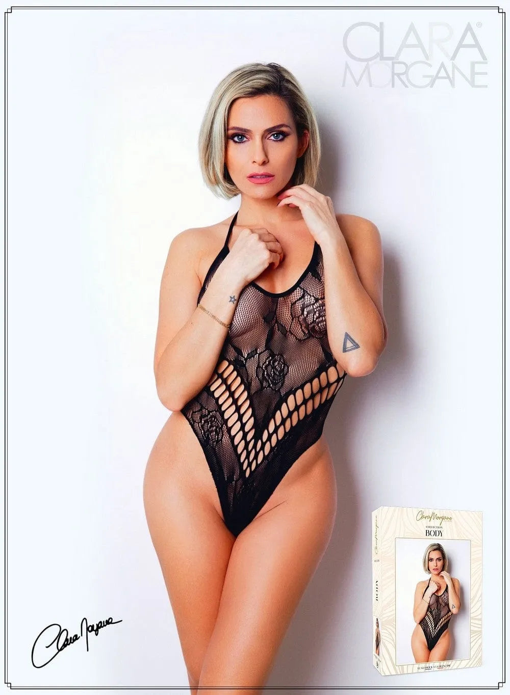 Body Noir Dentelle Clara Morgane Dos Nu Attache Cou Semi Transparent Ajourné Ventre Stretch Confort Séduction