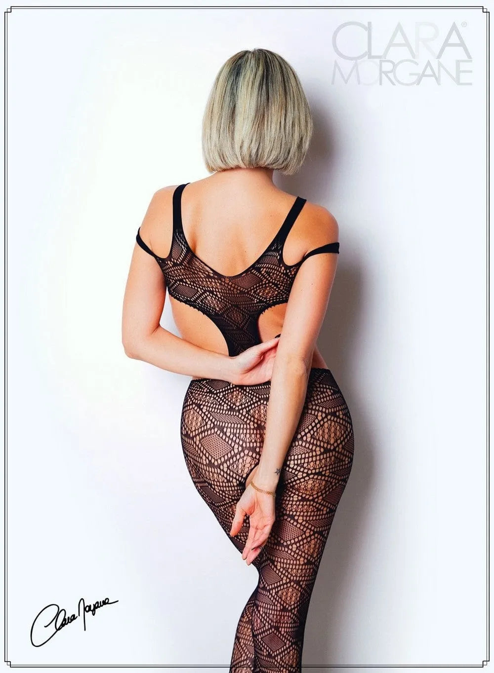 Bodystocking noir résille Clara Morgane, ouverture entrejambe, effet seconde peau, polyamide élasthanne, élégance et séduc...