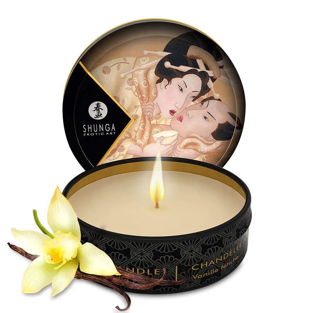 bougie cire massage vanille mini pot 30ml huiles naturelles coco amande avocat hydratante nourrissante chauffante apaisante parfumée soyeuse