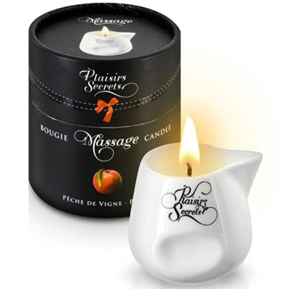 bougie massage sensuelle parfumée pêche cire végétale naturelle peau soyeuse pot céramique bec verseur cadeau romantique soirée intime fabriquée France