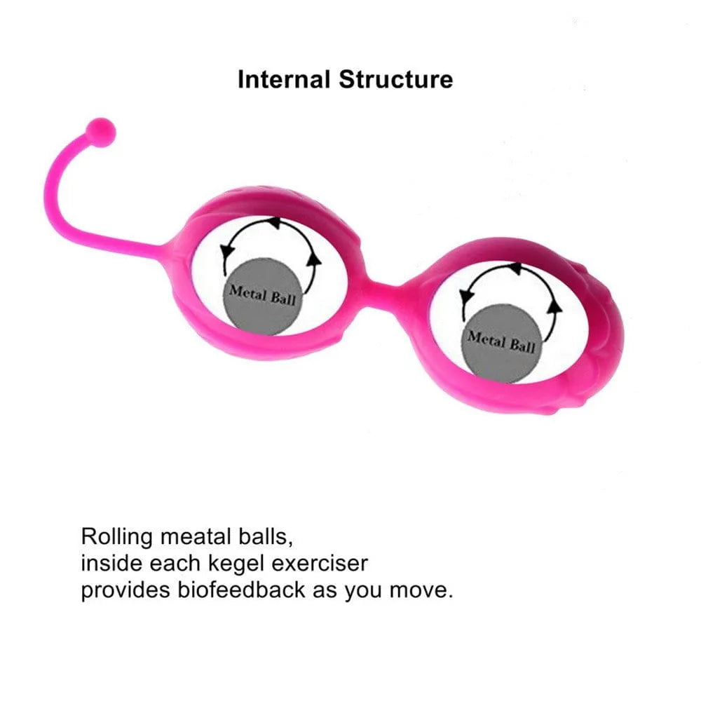 Boules de Geisha roses en silicone avec billes acier internes, souples, étanches, pour stimulation et rééducation périnéale.