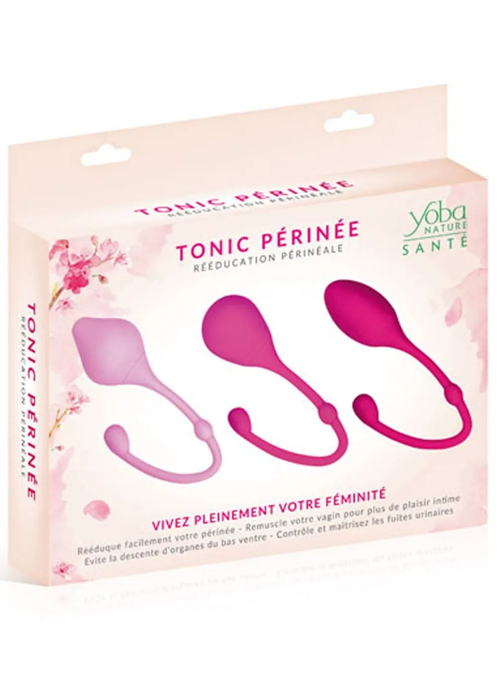 Boules de geisha en silicone rose, trois tailles et poids, pour renforcement périnée, rééducation postnatale, avec livret.