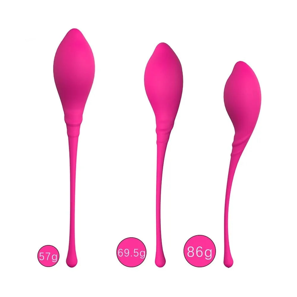 Boules Geisha vibrantes roses en silicone, 3 tailles, pour rééducation périnéale et renforcement musculaire pelvien.