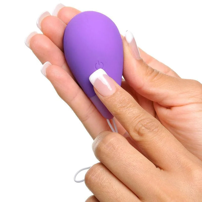 Boule de geisha vibrante violette, ergonomique, tenue en main, télécommande discrète, renforcement pelvien, plaisir.