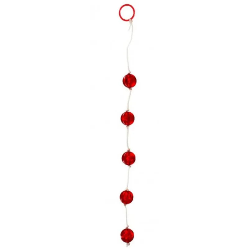 boules anales rouges débutants cinq diamètre deux centimètres plastique rigide transparent ergonomique anneau retrait cordon souple nettoyage facile sensations intenses