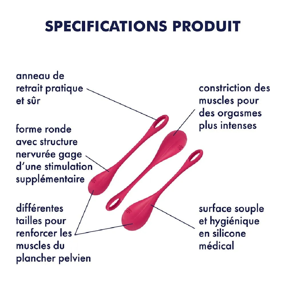 Boules de Geisha anales rouges en silicone, tailles graduées avec anneaux de sécurité, pour stimulation et renforcement pé...