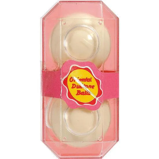 Boules de geisha en ABS souple beige, ergonomiques, dans un emballage rose transparent, pour renforcement périnéal.