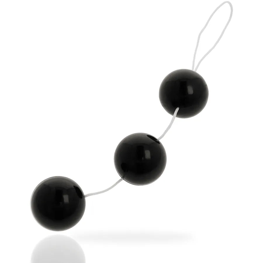 Boules Geisha noires en ABS lisse, trois sphères reliées par un cordon robuste, pour tonification périnée.