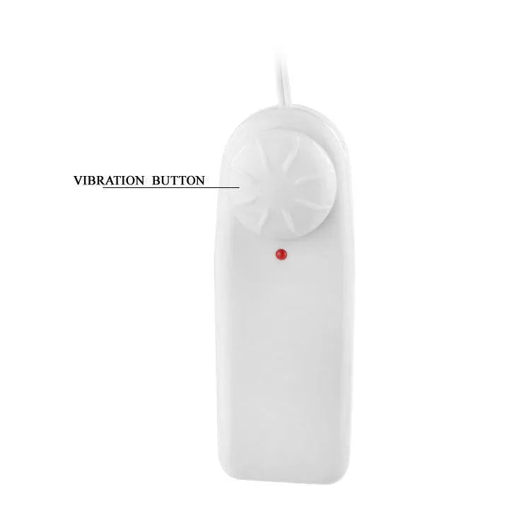 Télécommande blanche ergonomique pour boules Geisha vibrantes, bouton de réglage multivitesse visible.
