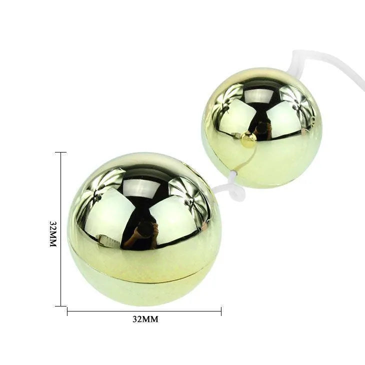 Boules Geisha dorées vibrantes 32mm avec télécommande filaire, stimulation vaginale et entraînement périnée.
