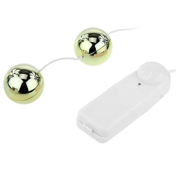 Boules Geisha dorées vibrantes multivitesse avec télécommande filaire blanche pour stimulation intime et entraînement péri...