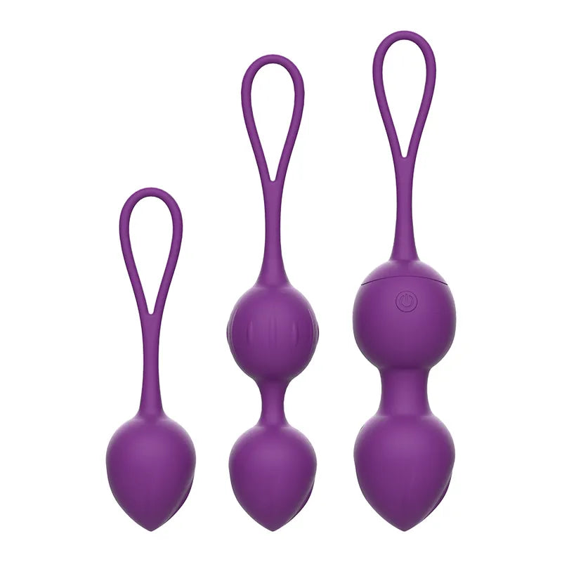 Boules Geisha vibrantes violettes, trois tailles, silicone hypoallergénique, télécommande, étanches, pour entraînement pel...