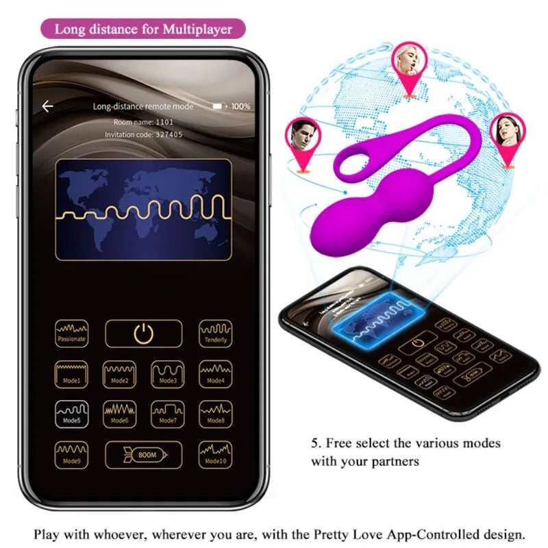 Boules Kegel violettes vibrantes connectées, silicone doux, avec application mobile pour tonification pelvienne personnali...