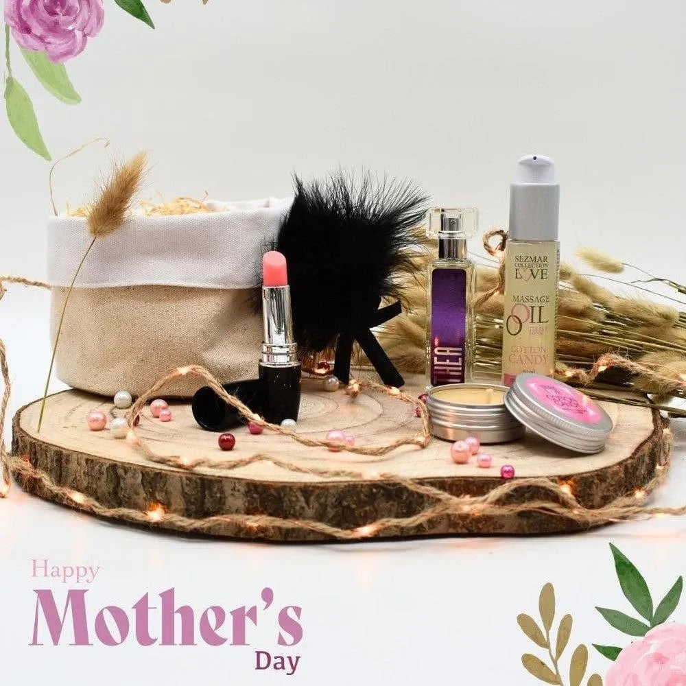 Coffret bienetre fete meres naturel complet detente intime massage huile bougie parfum plumeau panier tissu reutilisable stimulateur clitoridien rechargeable discret