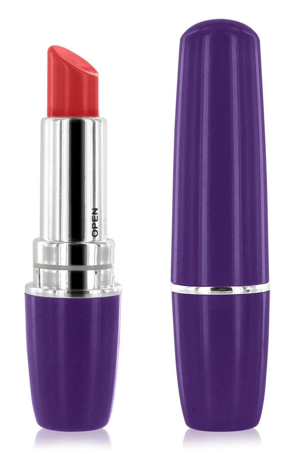 Vibromasseur rouge à lèvres violet élégant, design discret, parfait pour moments intimes, inclus dans coffret érotique Anna.