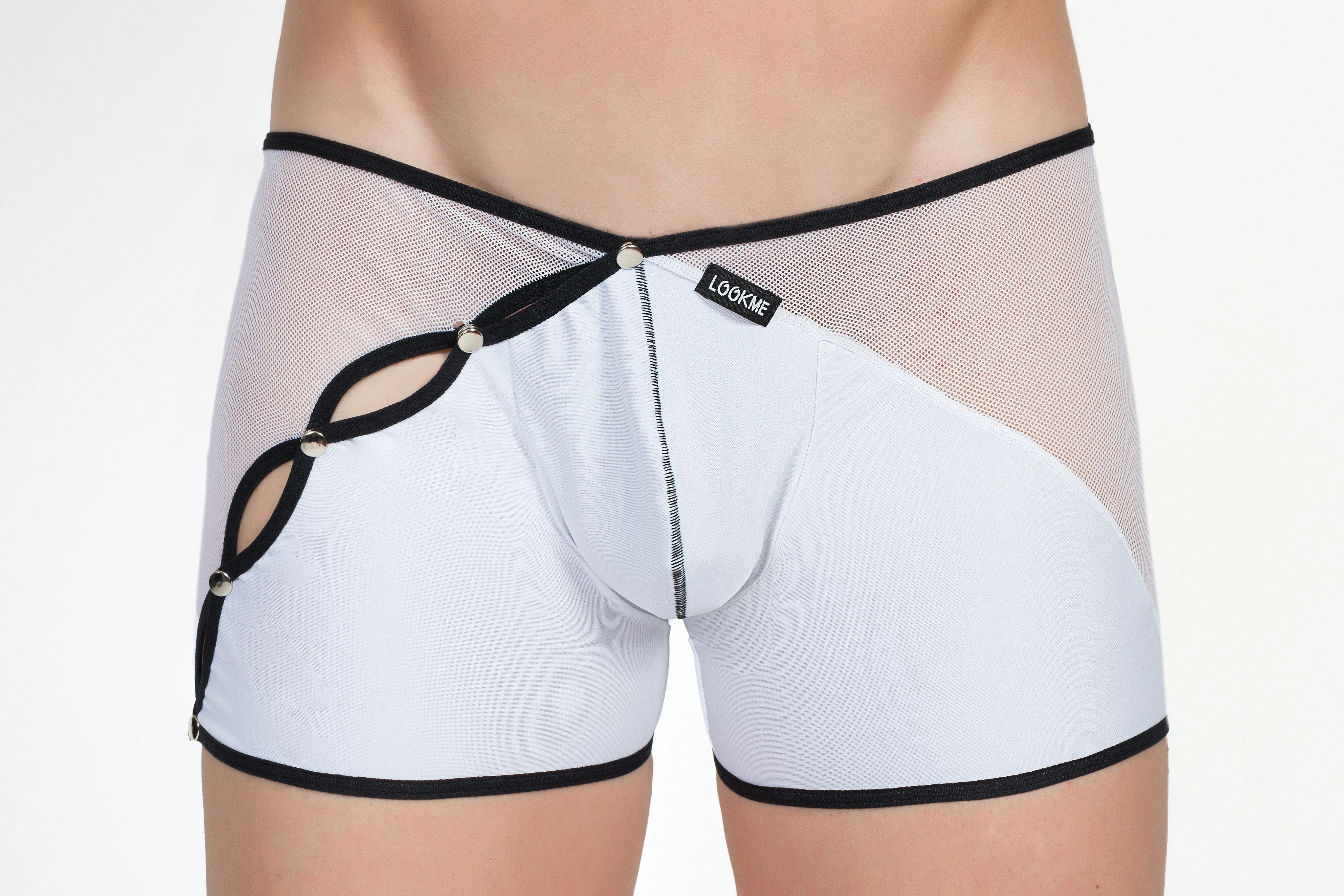 Boxer bicolore fausse fermeture éclair cinq pressions latérales polyamide élasthanne extensible confortable moderne sexy discret élégant ajusté durable