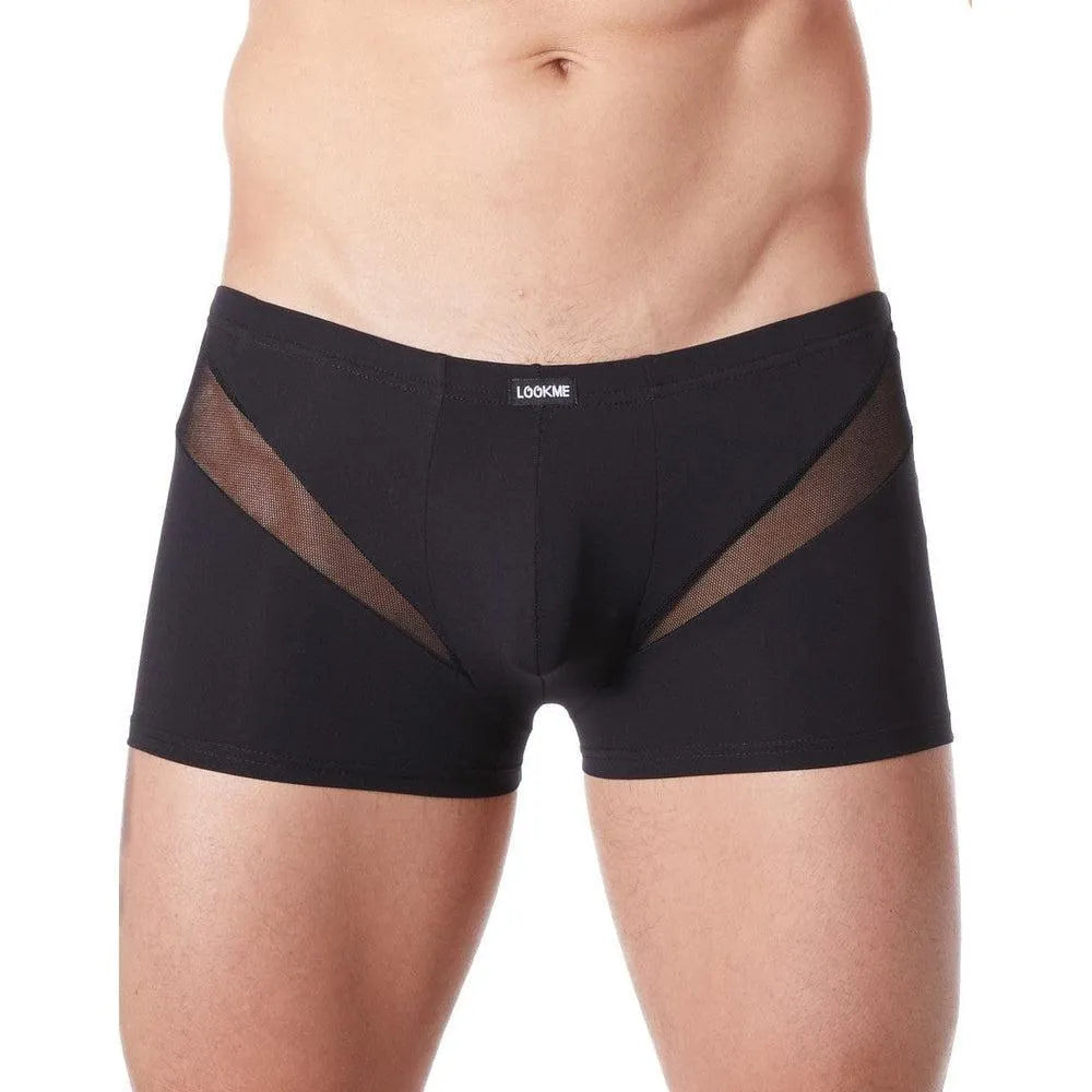 Boxer Homme Court Noir Confortable Séduisant Glamour Douceur Résille V Frontale Arrière Extensible Polyester Elasthanne Coupe Ajustée Gamme