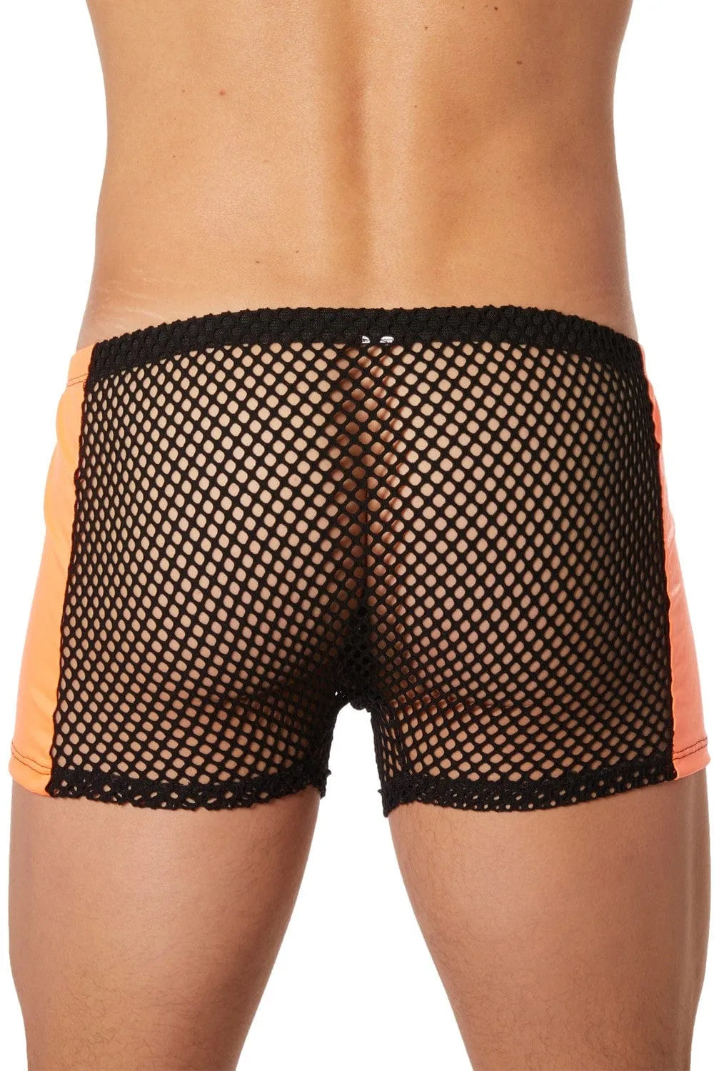 Boxer homme noir filet simili cuir, ajustement élastique, côtés sophistiqués, style sexy et respirant.