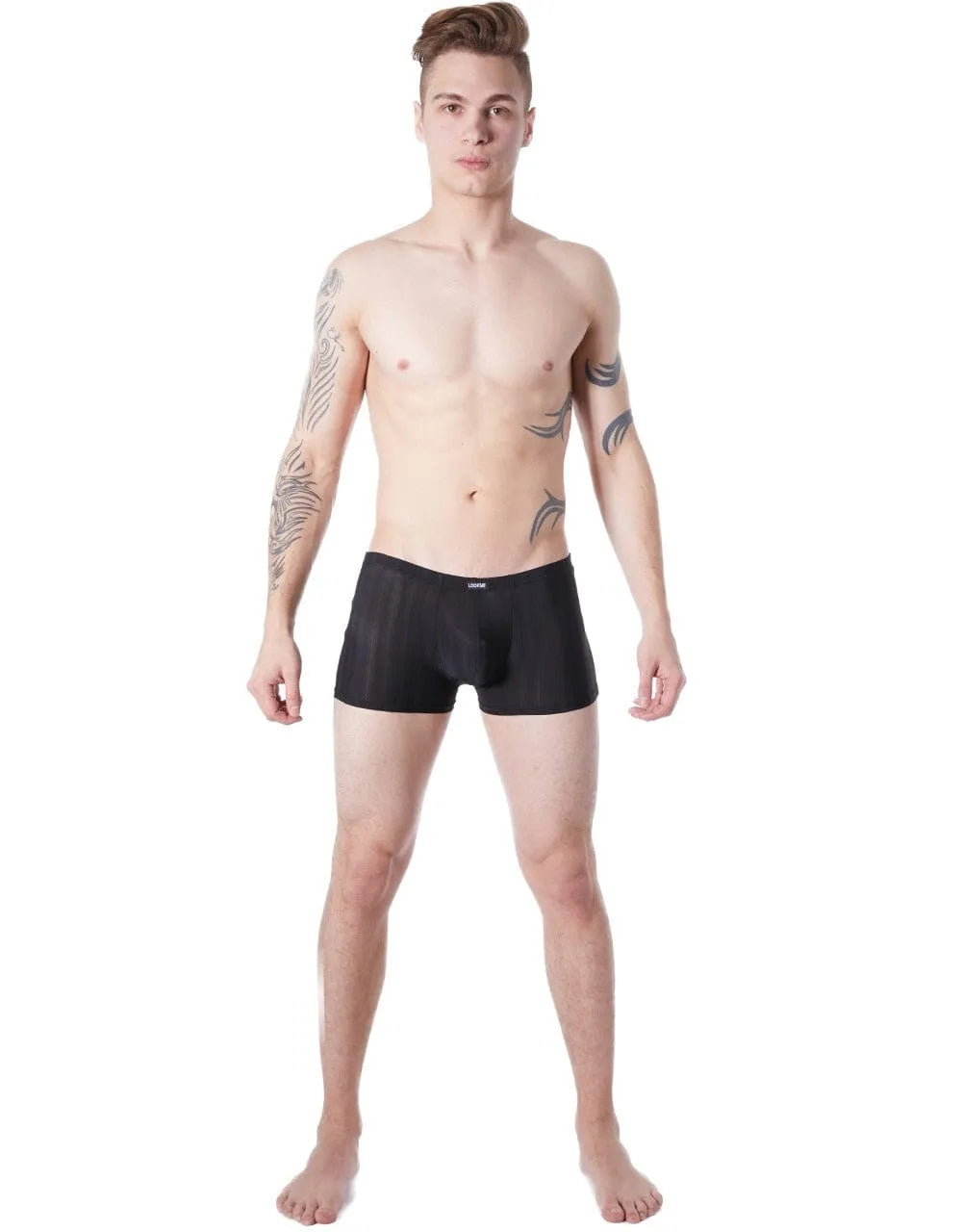 Boxer homme noir moulant, rayures ton sur ton, ceinture plate, extensible, élégant et confortable, en polyester et élastha...