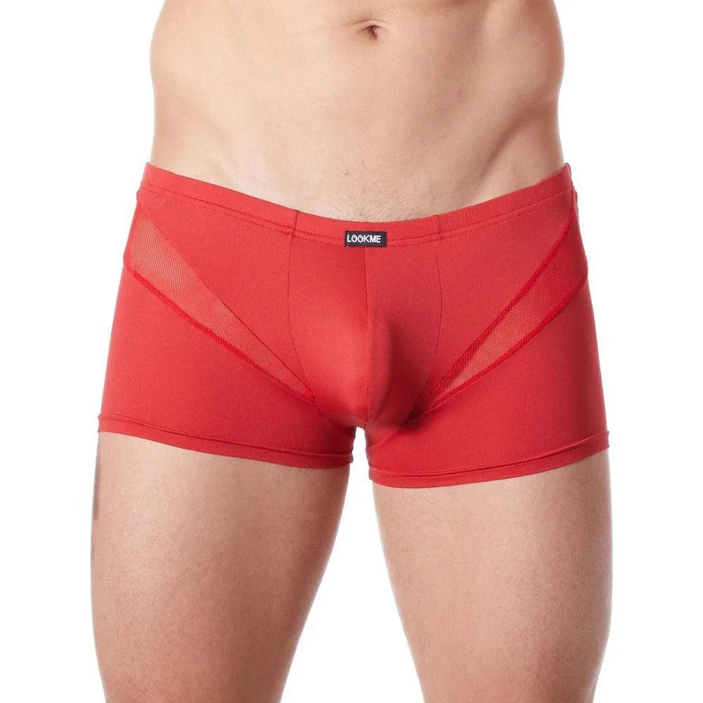 boxer homme original pas cher sexy rouge coupe confortable doux polyester elasthanne résille bandes V glamour