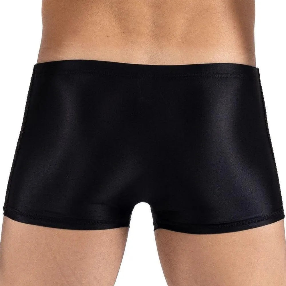 Boxer noir homme résille brodée latérale, tissu opaque, coupe élégante et confortable, collection Daring LOOKME.