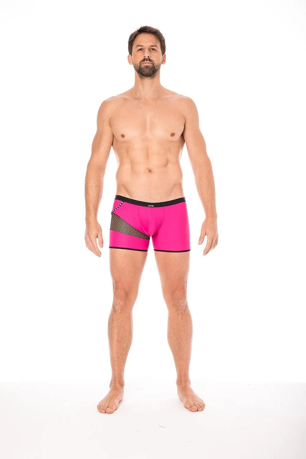 Boxer magenta moulant avec filet résille et cordelette latérale, design branché, collection Urban homme.