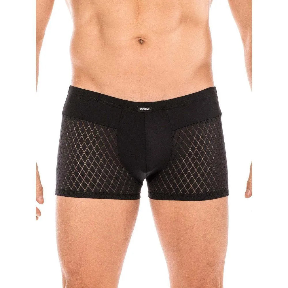 boxer sexy noir élégant raffiné ceinture large tissu ajouré losange doux confortable polyamide élasthanne marque tendance chic décontracté